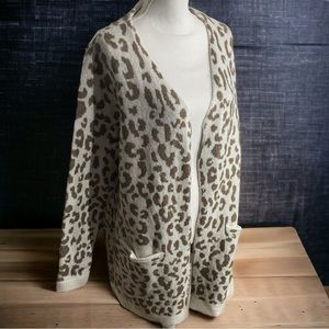 Cream‎ & Tan Animal Print Pocketed Open Front Cardigan